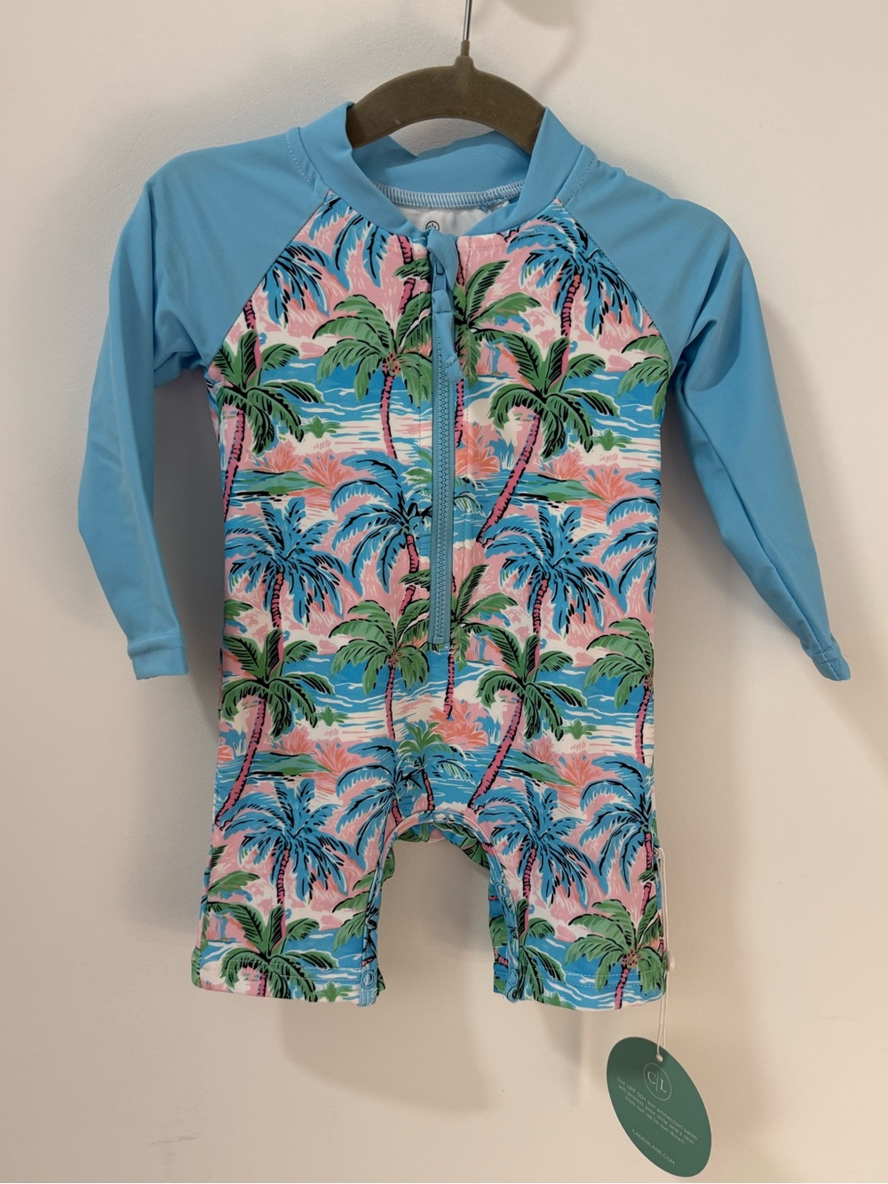 NWT Caden Lane Long Sleeve Rash Guard Swim Romper Shortie 6-12months